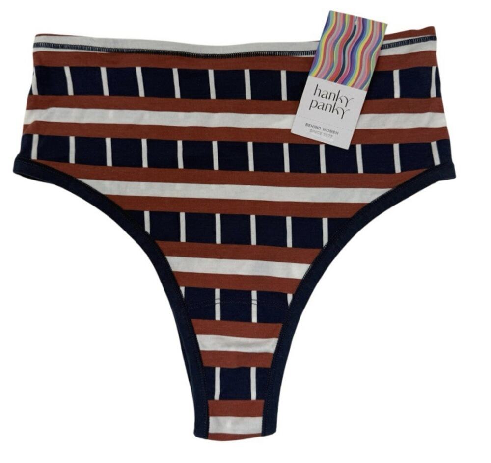 Hanky Panky Thong Panties XS/S Striped Play Stretch High Rise Supima Cotton NWT